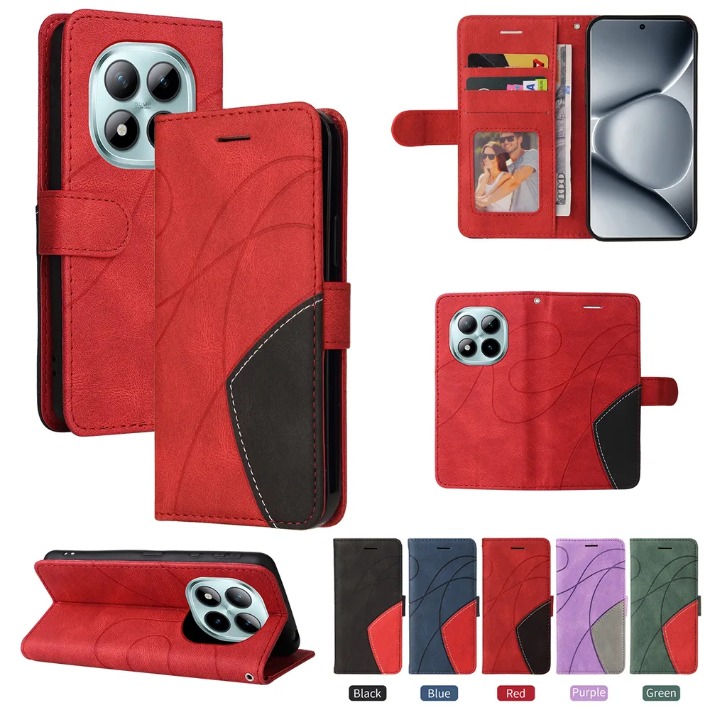 For Xiaomi Redmi Note 15 Pro Plus Double-color Stitching Scratch Resistant Wallet Leather Case 