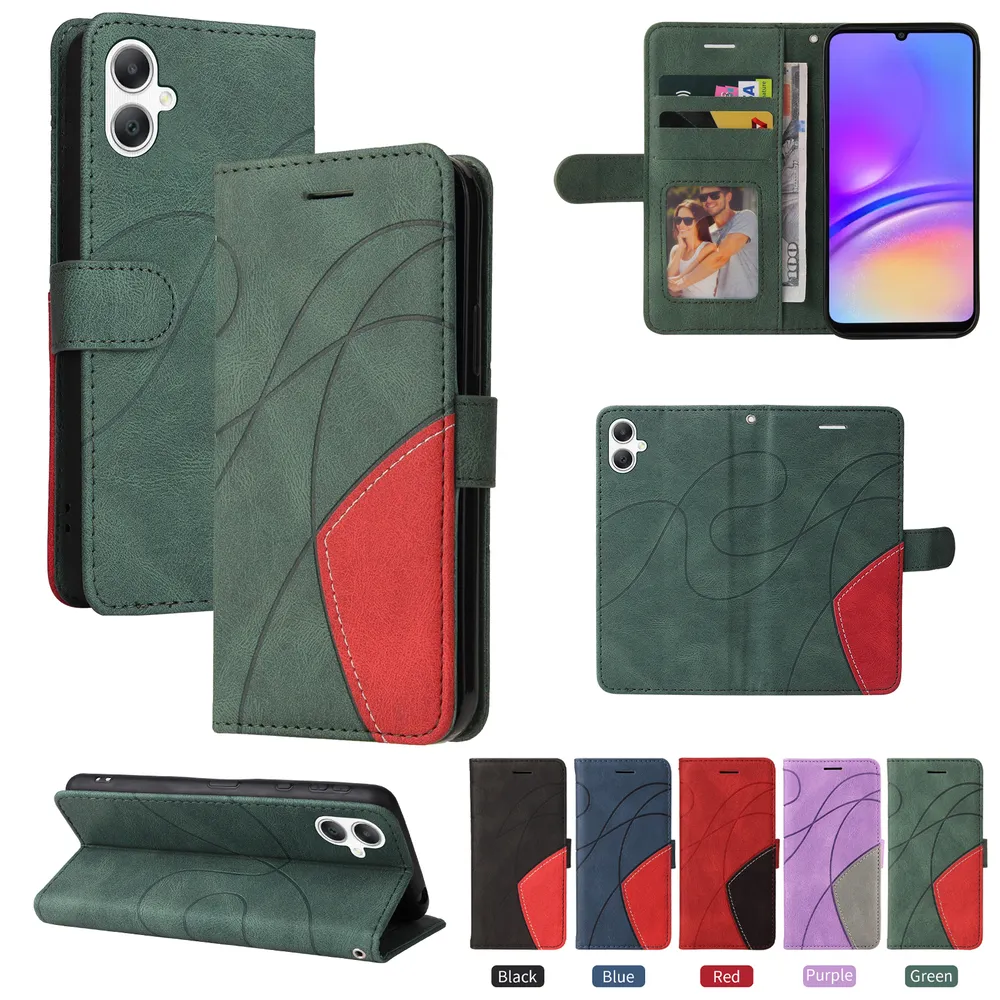 For Samsung Galaxy A06 Double-color Stitching Scratch Resistant Wallet Leather Case