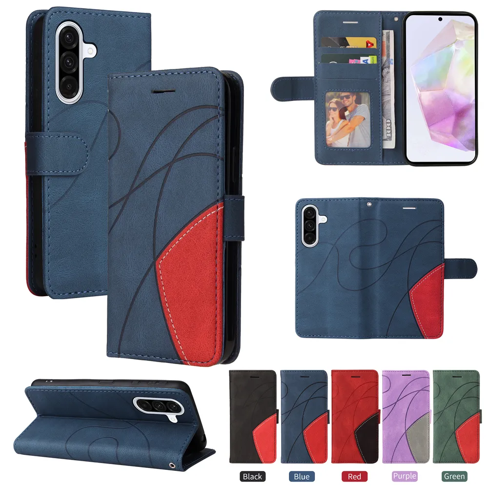 For Samsung Galaxy A56 5G Double-color Stitching Scratch Resistant Wallet Leather Case 