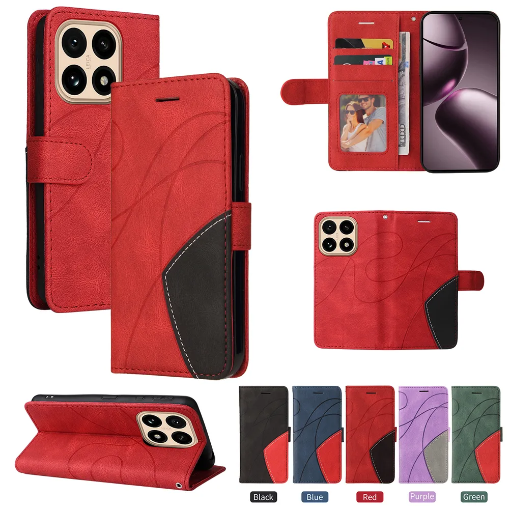 For Xiaomi 15T Double-color Stitching Scratch Resistant Wallet Leather Case 