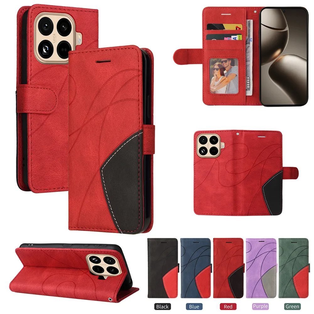 For Xiaomi 15T Pro Double-color Stitching Scratch Resistant Wallet Leather Case 