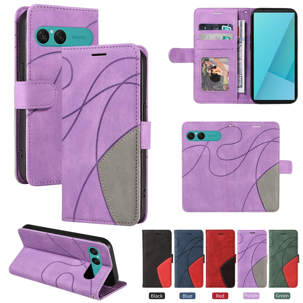 For Sony Xperia 10 VII Double-color Stitching Scratch Resistant Wallet Leather Case 