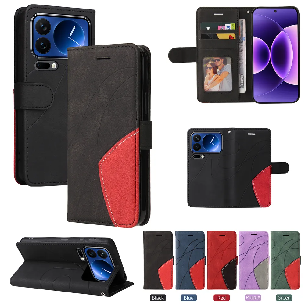 For Xiaomi 17 Pro Double-color Stitching Scratch Resistant Wallet Leather Case 