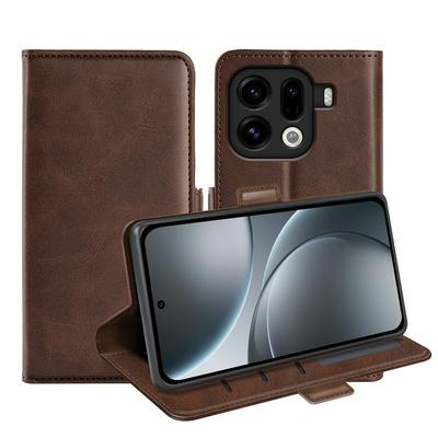 For OPPO Find X9 Pro Double Buckle Wallet Style Folio Flip Leather Case with Stand and Card Slots Function