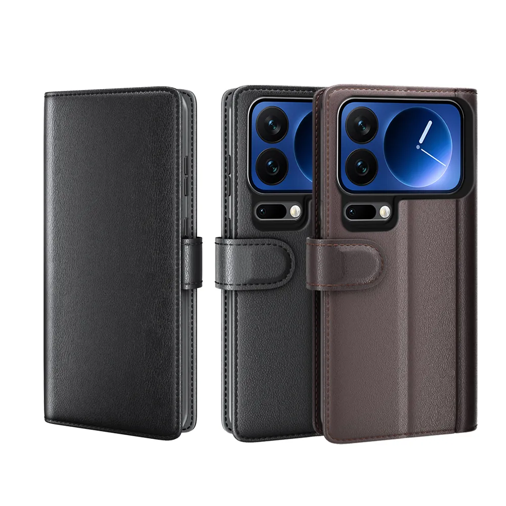for Xiaomi 17 Pro Max Side Flip Wallet Style Genuine Leather + Soft TPU Card Slots with Stand and Magnetic Buckle Case 