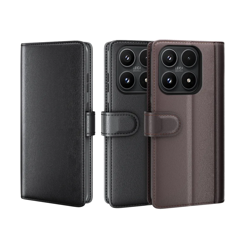 for Xiaomi 17 Side Flip Wallet Style Genuine Leather + Soft TPU Card Slots with Stand and Magnetic Buckle Case 