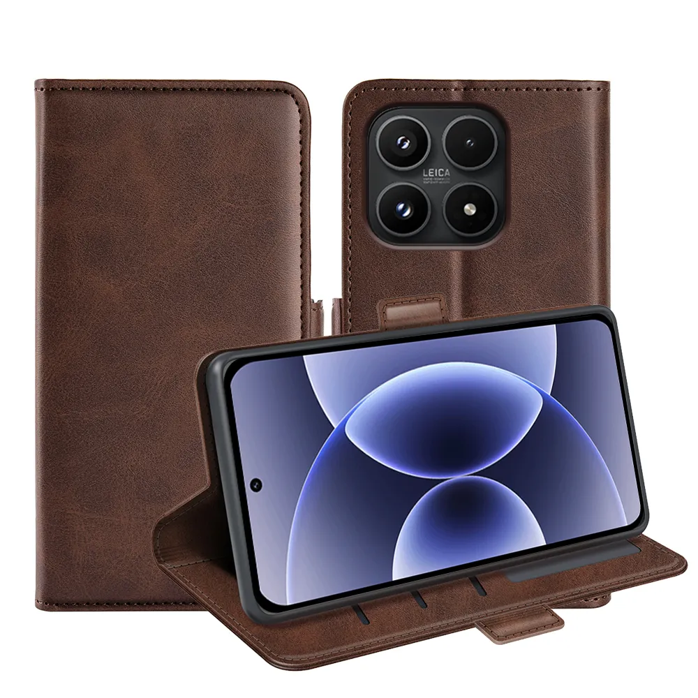 For Xiaomi 17 Double Buckle Wallet Style Folio Flip Leather Case with Stand and Card Slots Function