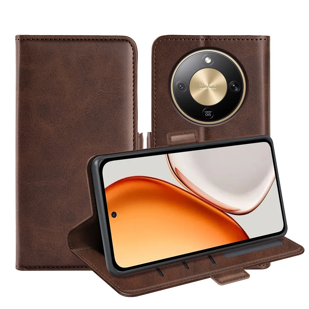 For Honor X9d Double Buckle Wallet Style Folio Flip Leather Case with Stand and Card Slots Function