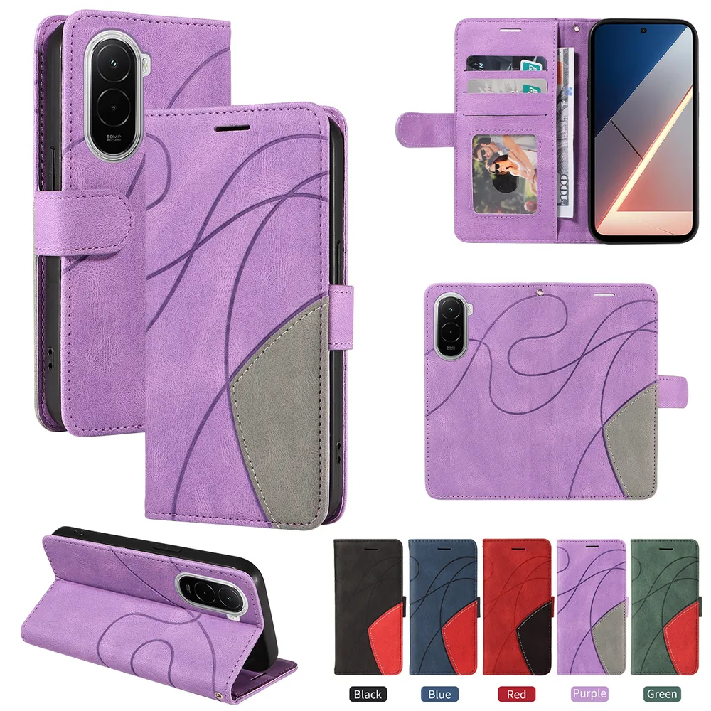 For Xiaomi Poco M7 4G 169mm Double-color Stitching Scratch Resistant Wallet Leather Case 