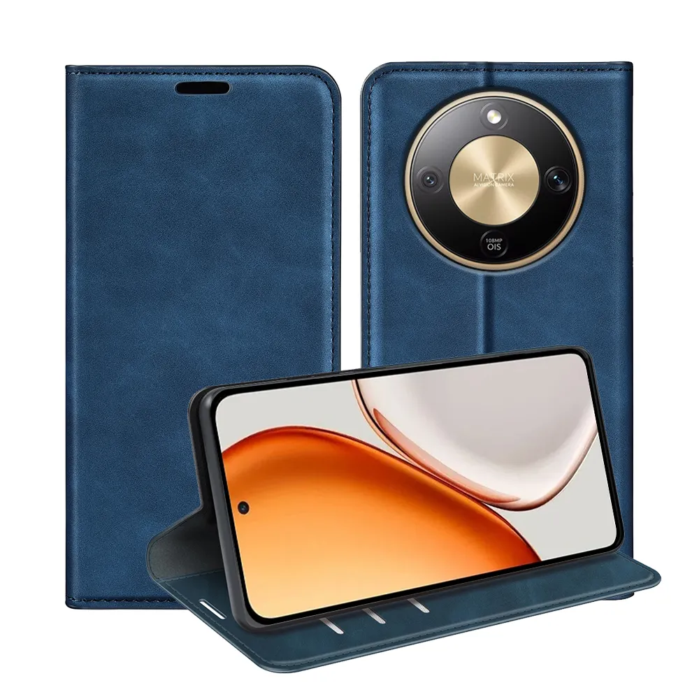 For Honor X9d Skin Feel Magnetic Attraction Flip Leather Wallet Case with Card Slot and Stand