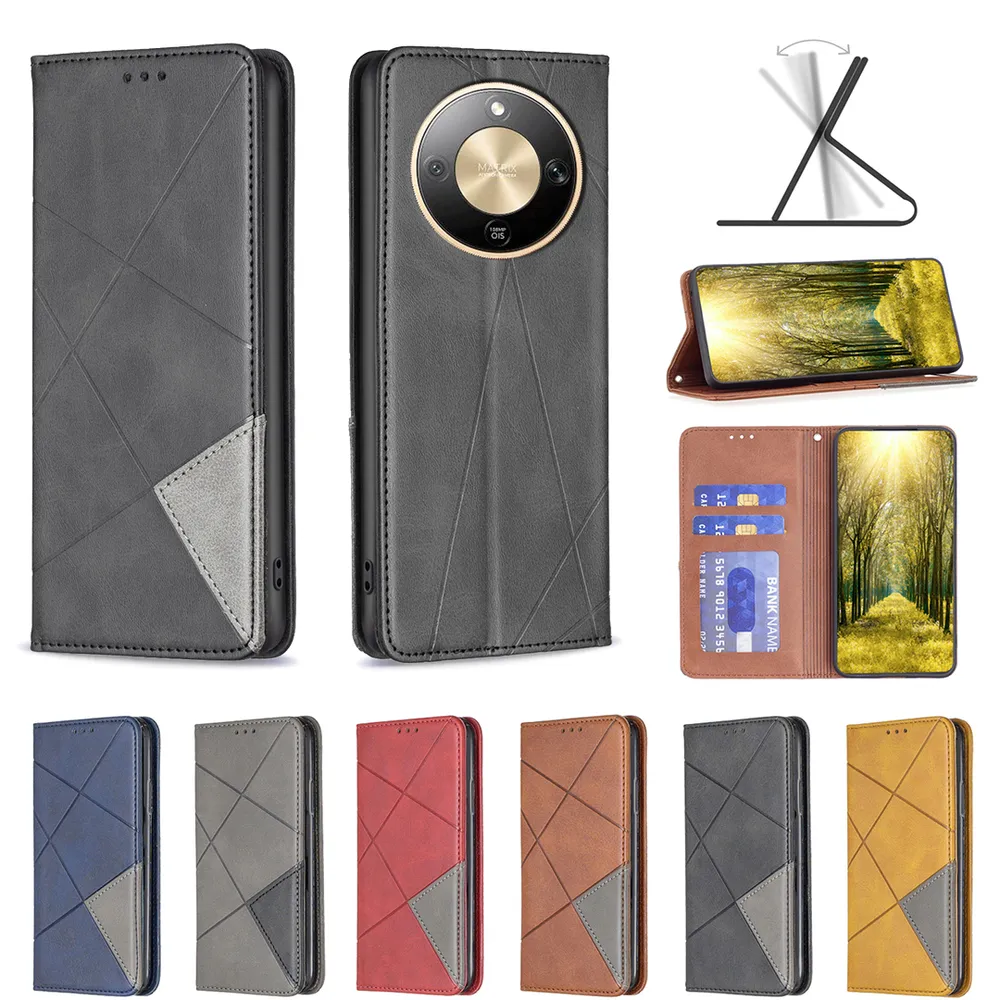 For Honor X9D Stitching Rhombus Pattern Folio Flip PU Leather Wallet Phone Case