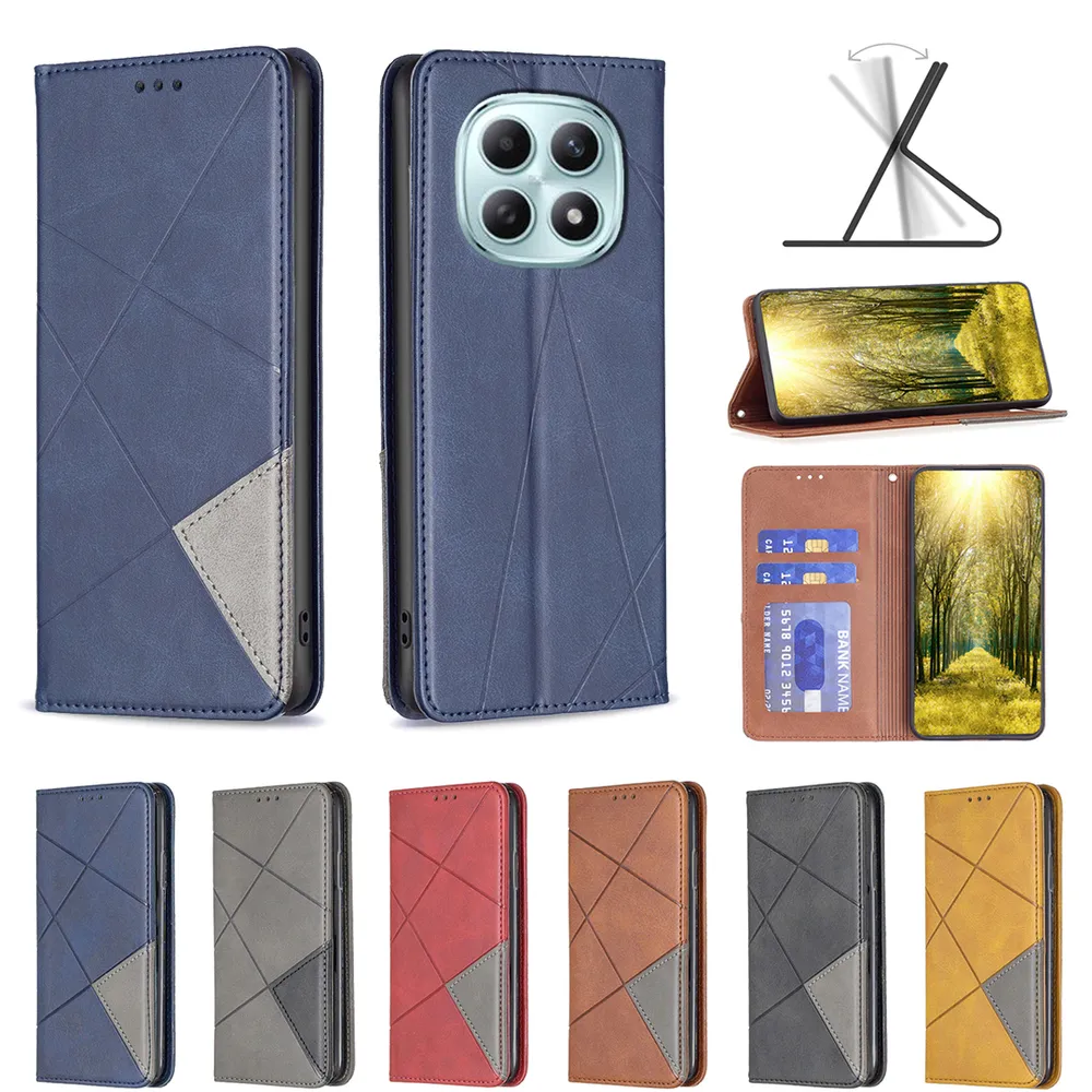 For Xiaomi Redmi Note 15 Pro Plus 5G Stitching Rhombus Pattern Folio Flip PU Leather Wallet Phone Case