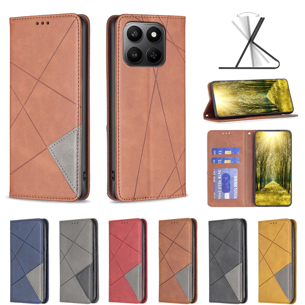 For Honor X7D Stitching Rhombus Pattern Folio Flip PU Leather Wallet Phone Case