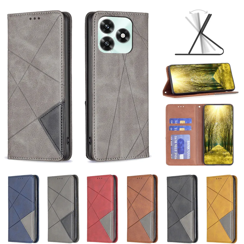 For Honor X5C / X5C Plus Stitching Rhombus Pattern Folio Flip PU Leather Wallet Phone Case