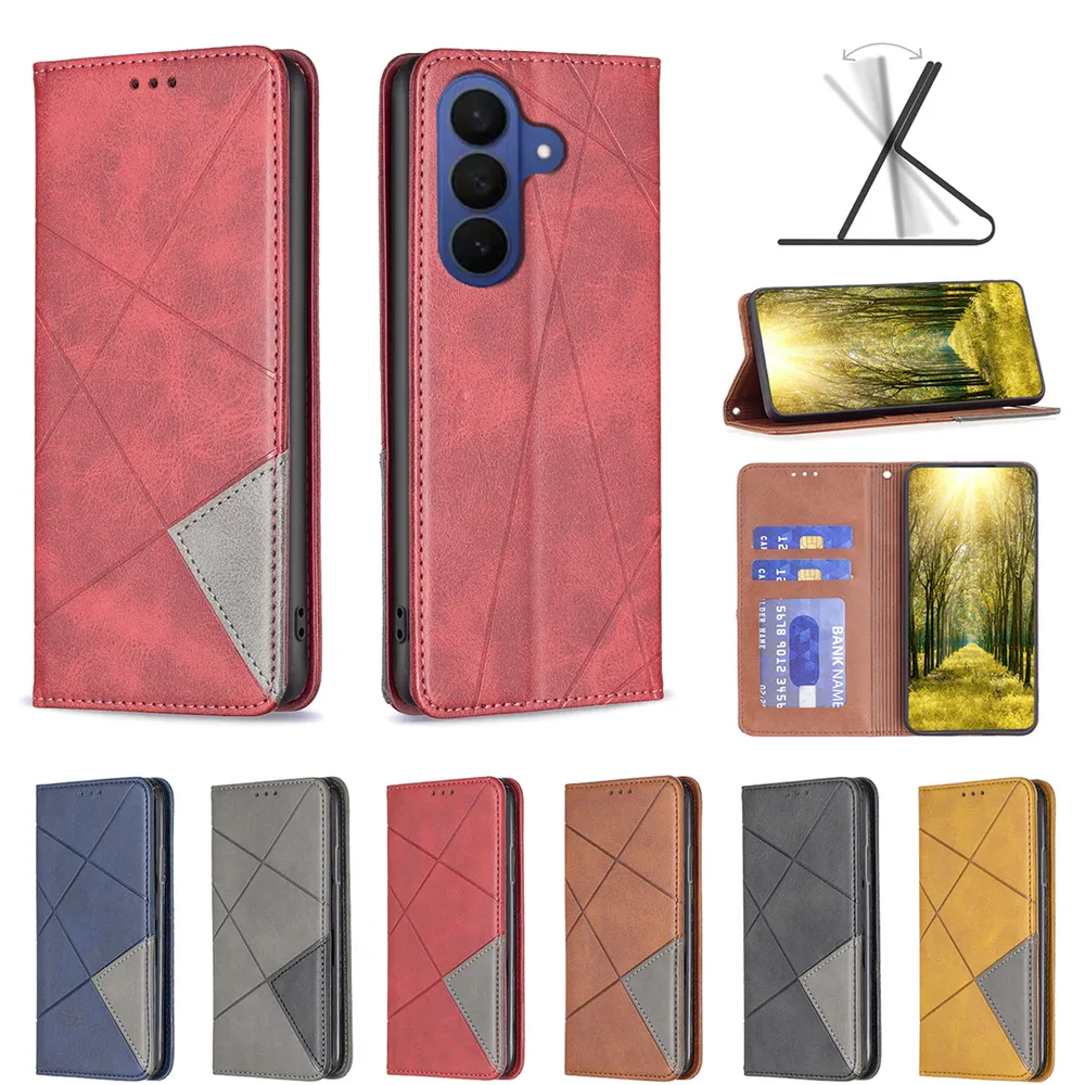 For Samsung Galaxy S26 Pro Stitching Rhombus Pattern Folio Flip PU Leather Wallet Phone Case