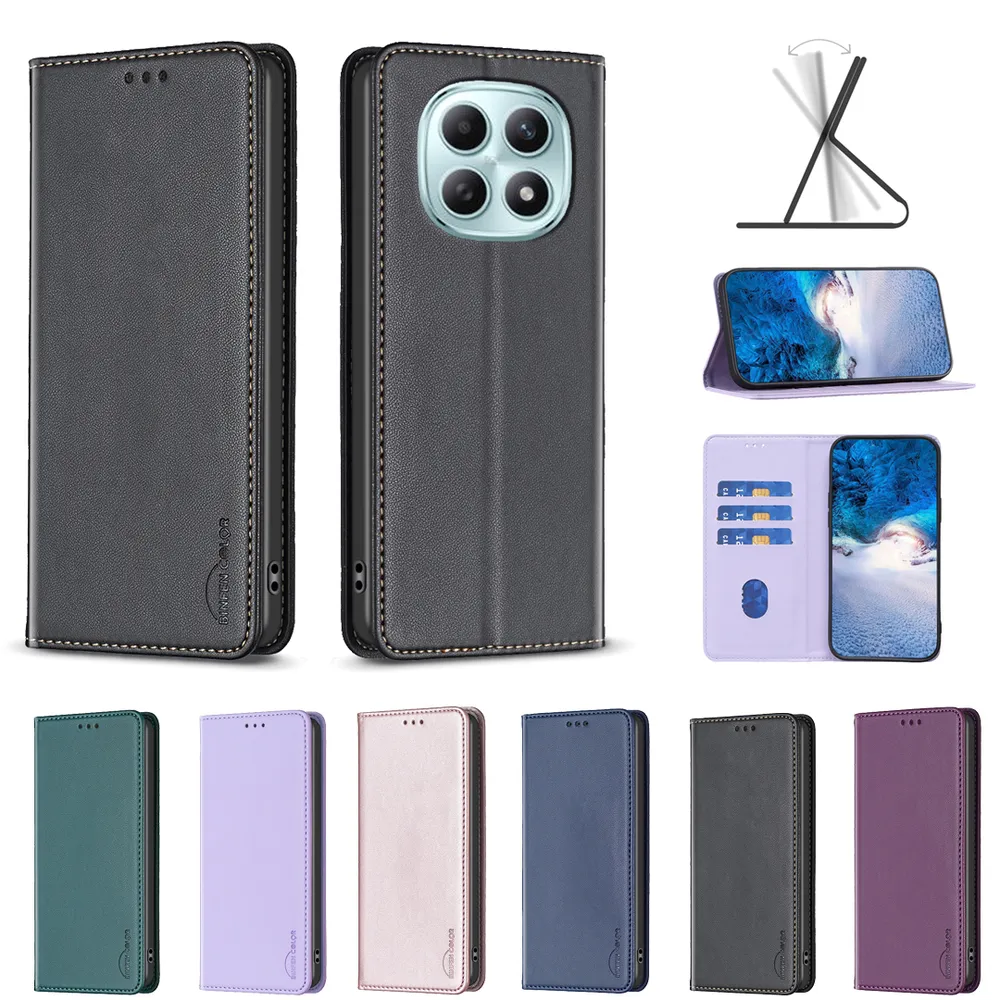 BF18 Protective Case for Xiaomi Redmi Note 15 Pro Plus 5G Dermal dark magnetic field Leather Stand Phone Cover with Card Slots