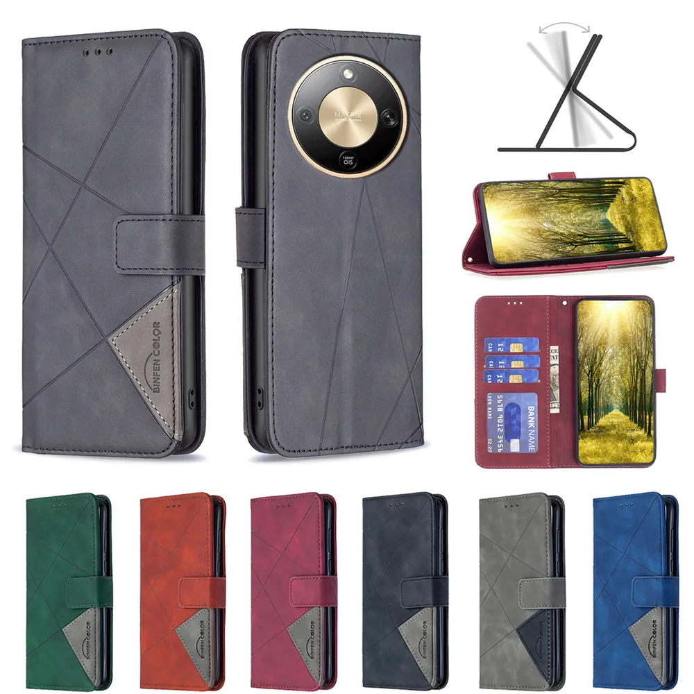 BF05 For Honor X9D Stitching Rhombus Pattern Folio Flip PU Leather Wallet Phone Case