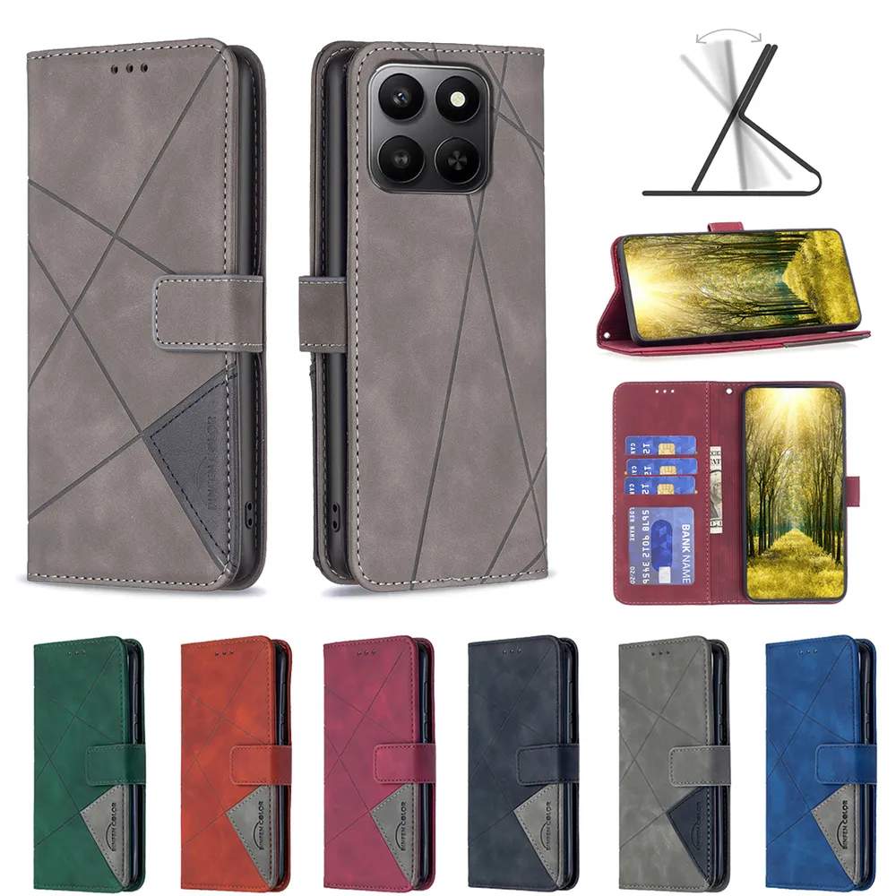 BF05 For Honor X7D Stitching Rhombus Pattern Folio Flip PU Leather Wallet Phone Case