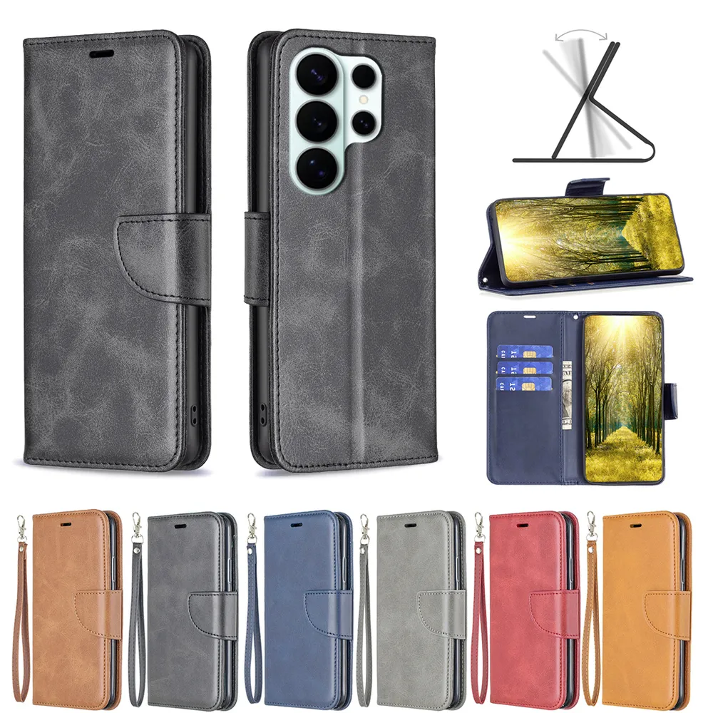 For Samsung Galaxy S26 Ultra Solid Color Sheep Pattern Scratch Resistant Wallet Leather Case