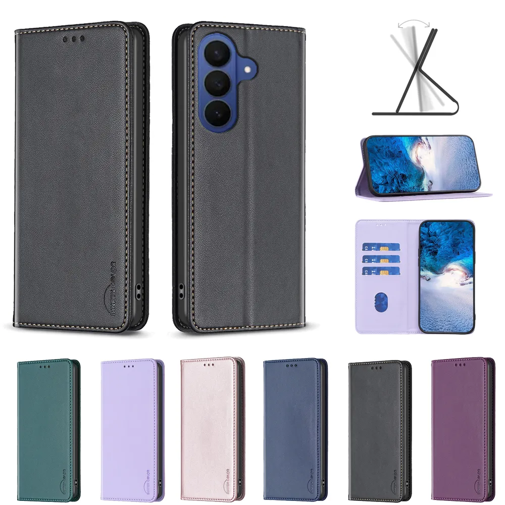 BF18 Protective Case for Samsung Galaxy S26 Pro Dermal dark magnetic field Leather Stand Phone Cover with Card Slots