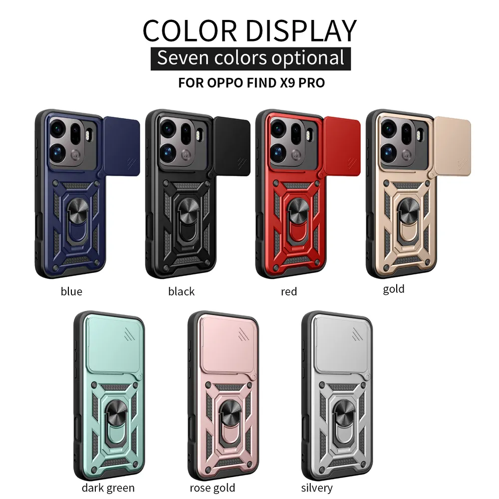 Oppo Find X9 Pro 5G Ring Holder Kickstand Camera Slide Cover Design PC + TPU Phone Back Cover Case