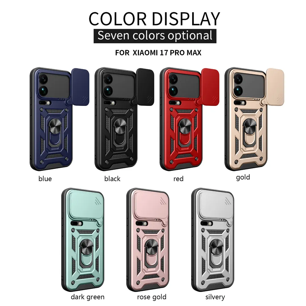 Xiaomi 17 Pro Max 5G Ring Holder Kickstand Camera Slide Cover Design PC + TPU Phone Back Cover Case