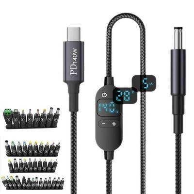 Digital Display USB C to DC PD Adapter Cable with 28/34 Connector Tips Adjustable Voltage Power Converter Fast Charging