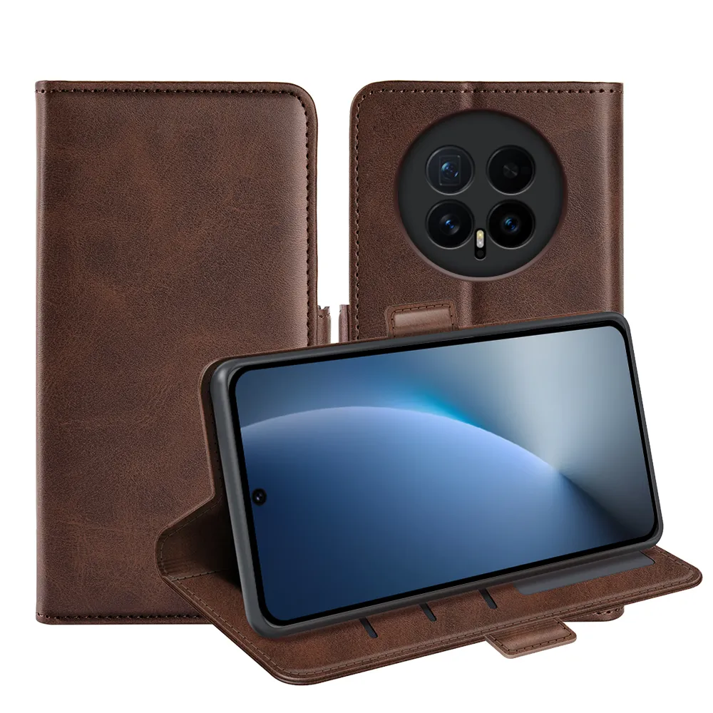 For Honor Magic 8 Double Buckle Wallet Style Folio Flip Leather Case with Stand and Card Slots Function