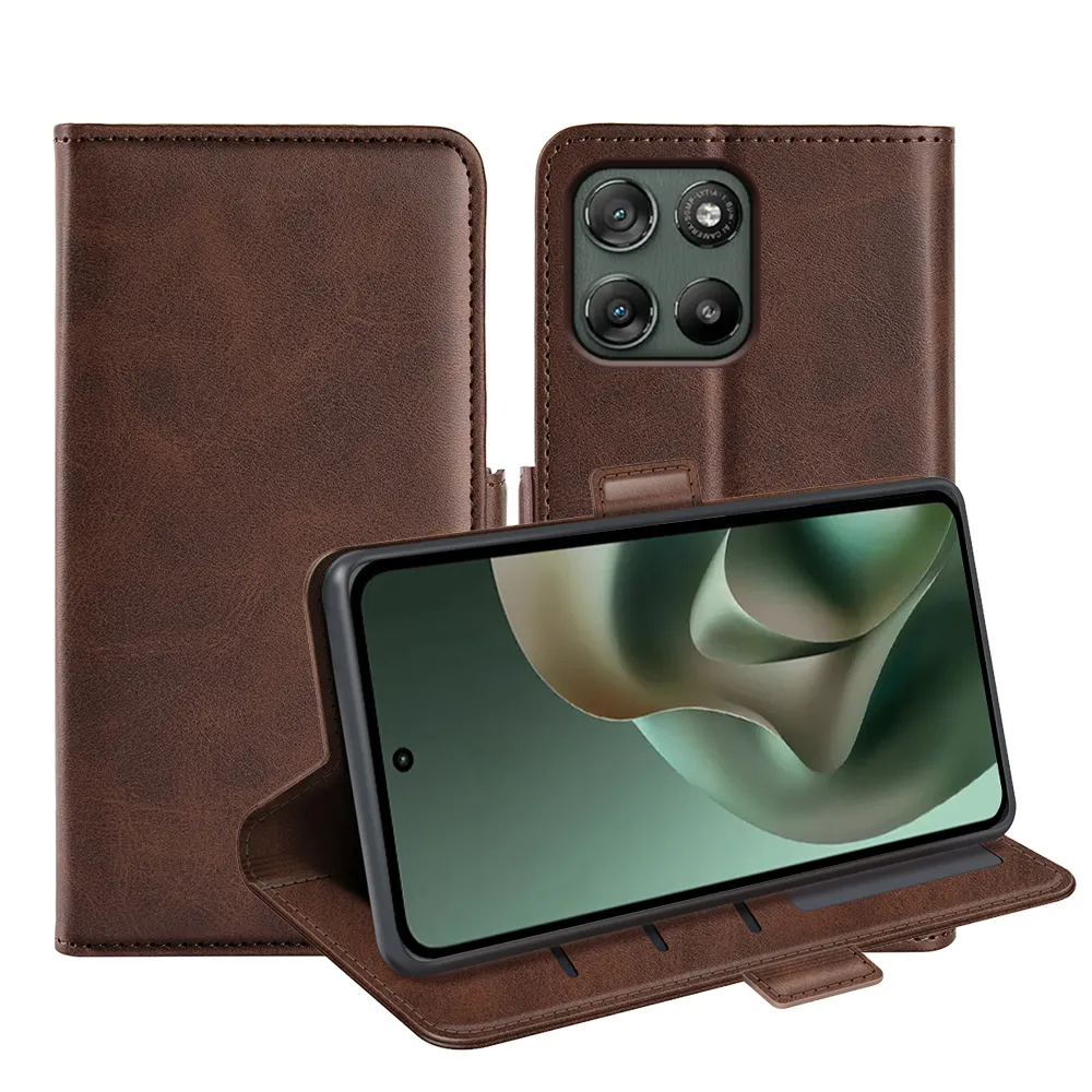 For Motorola Moto G67 Power/Moto G57 Power/Moto G100 Double Buckle Wallet Style Folio Flip Leather Case with Stand and Card Slots Function