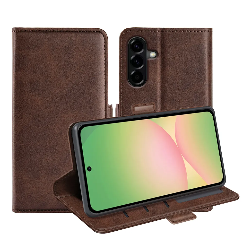For Samsung Galaxy A57 5G Double Buckle Wallet Style Folio Flip Leather Case with Stand and Card Slots Function