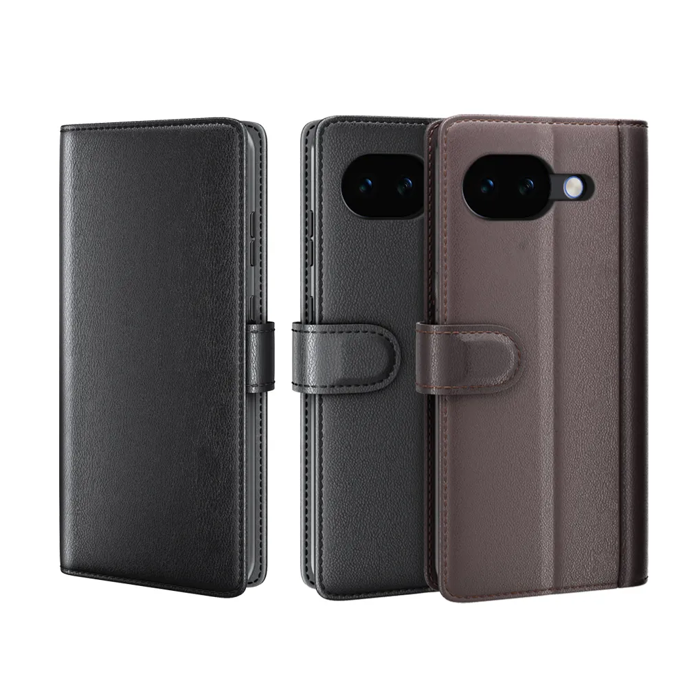 for Google Pixel 10A Side Flip Wallet Style Genuine Leather + Soft TPU Card Slots with Stand and Magnetic Buckle Case 