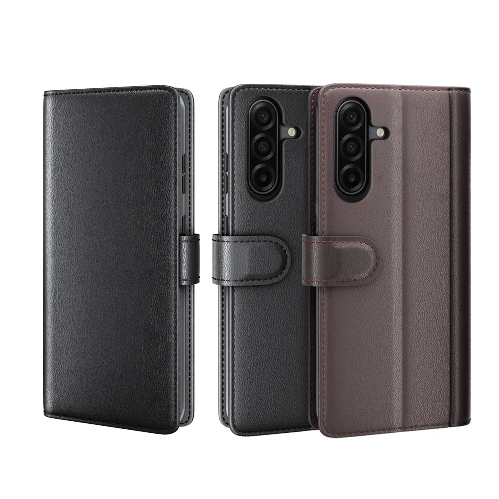 for Samsung Galaxy A37 5G Side Flip Wallet Style Genuine Leather + Soft TPU Card Slots with Stand and Magnetic Buckle Case 