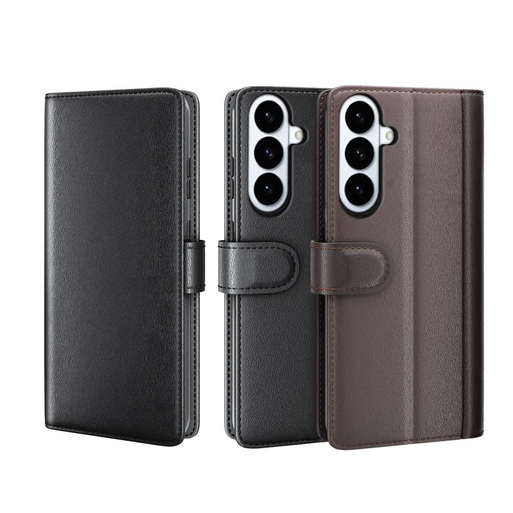 for Samsung Galaxy S26 Plus Side Flip Wallet Style Genuine Leather + Soft TPU Card Slots with Stand and Magnetic Buckle Case 