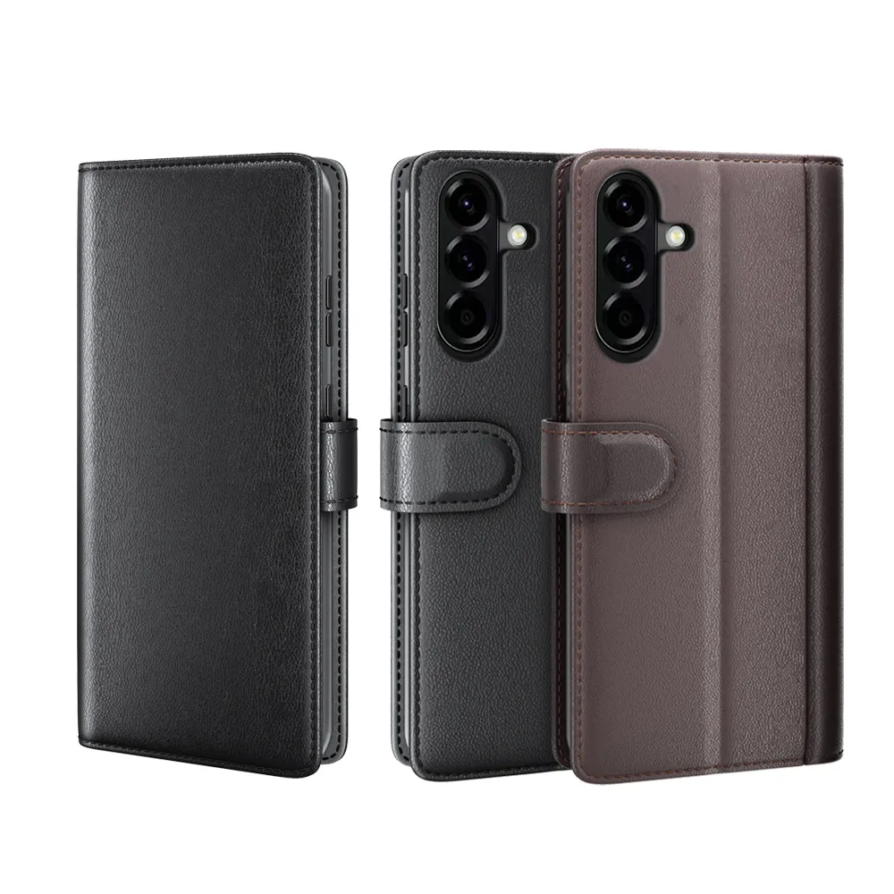 for Samsung Galaxy A57 5G Side Flip Wallet Style Genuine Leather + Soft TPU Card Slots with Stand and Magnetic Buckle Case 