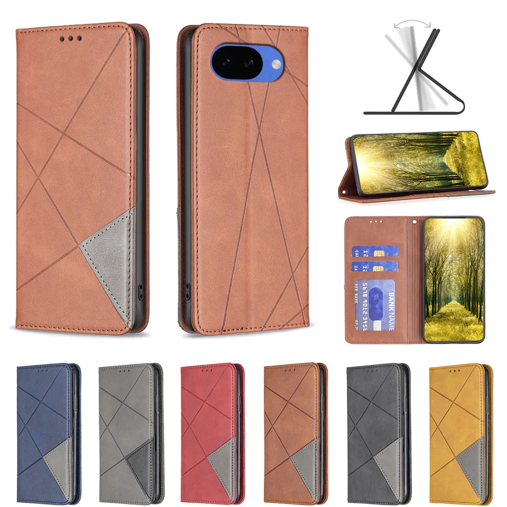 For Google Pixel 10A Stitching Rhombus Pattern Folio Flip PU Leather Wallet Phone Case