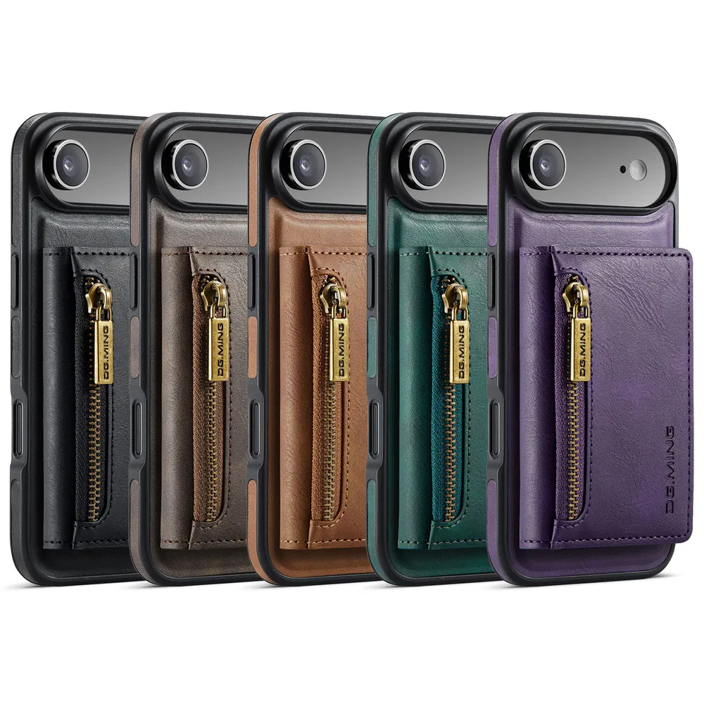 DG.MING M5 Series For iPhone 17 Air Case Detachable Magnetic Leather Phone Protector with Card Slots