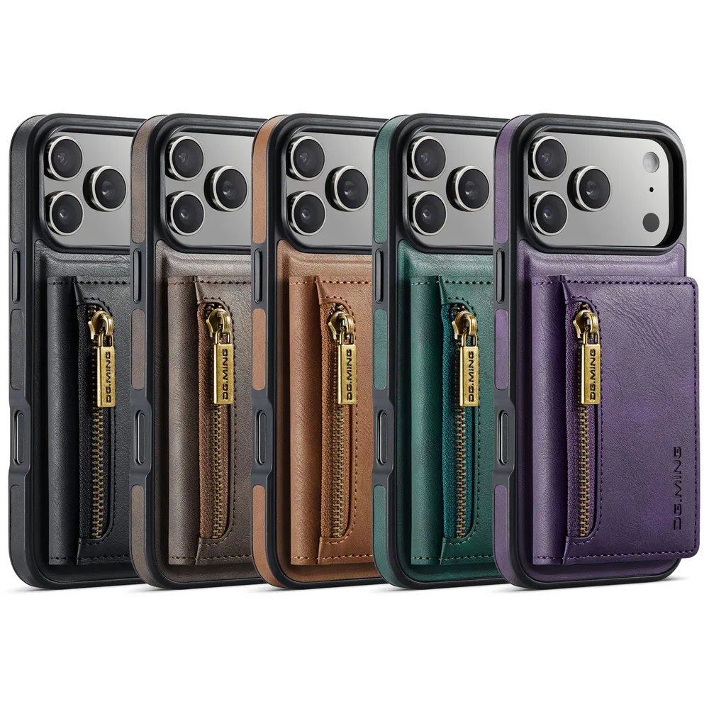 DG.MING M5 Series For iPhone 17 Pro Case Detachable Magnetic Leather Phone Protector with Card Slots
