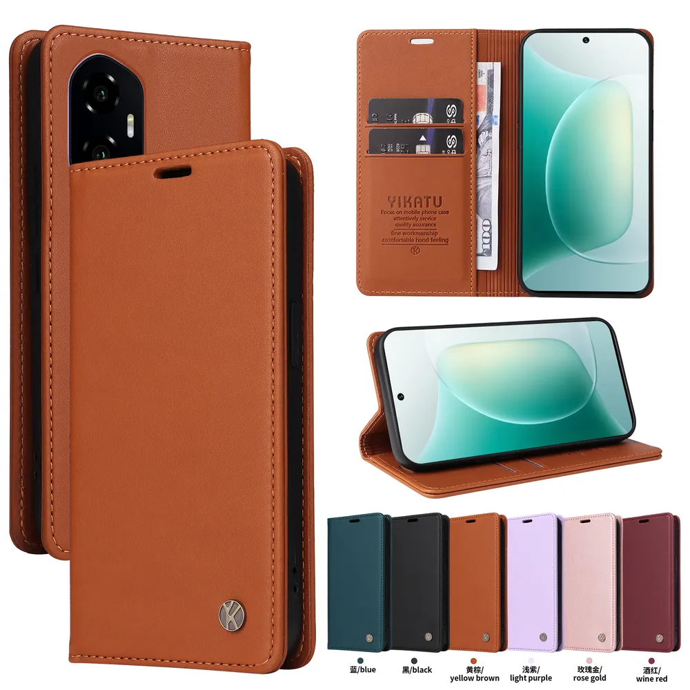 YIKATU YK-001 For Honor 300 5G Phone Wallet Case Anti-fall Phone Shell Magnetic Closure Flip Leather Cover Stand