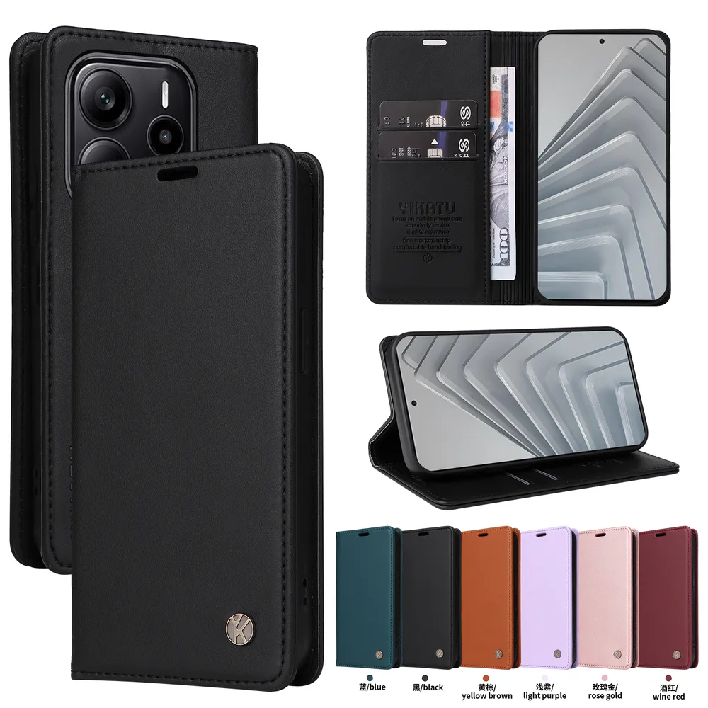 YIKATU YK-001 For Xiaomi Redmi Note 14 4G Phone Wallet Case Anti-fall Phone Shell Magnetic Closure Flip Leather Cover Stand