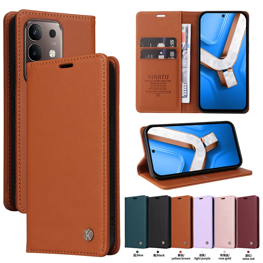 YIKATU YK-001 For VIVO T4X Phone Wallet Case Anti-fall Phone Shell Magnetic Closure Flip Leather Cover Stand