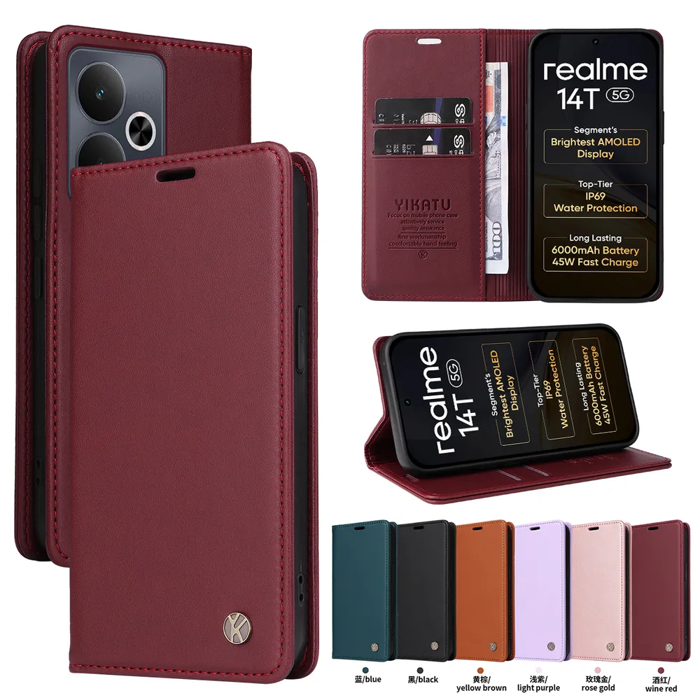 YIKATU YK-001 For OPPO Realme 14T Phone Wallet Case Anti-fall Phone Shell Magnetic Closure Flip Leather Cover Stand
