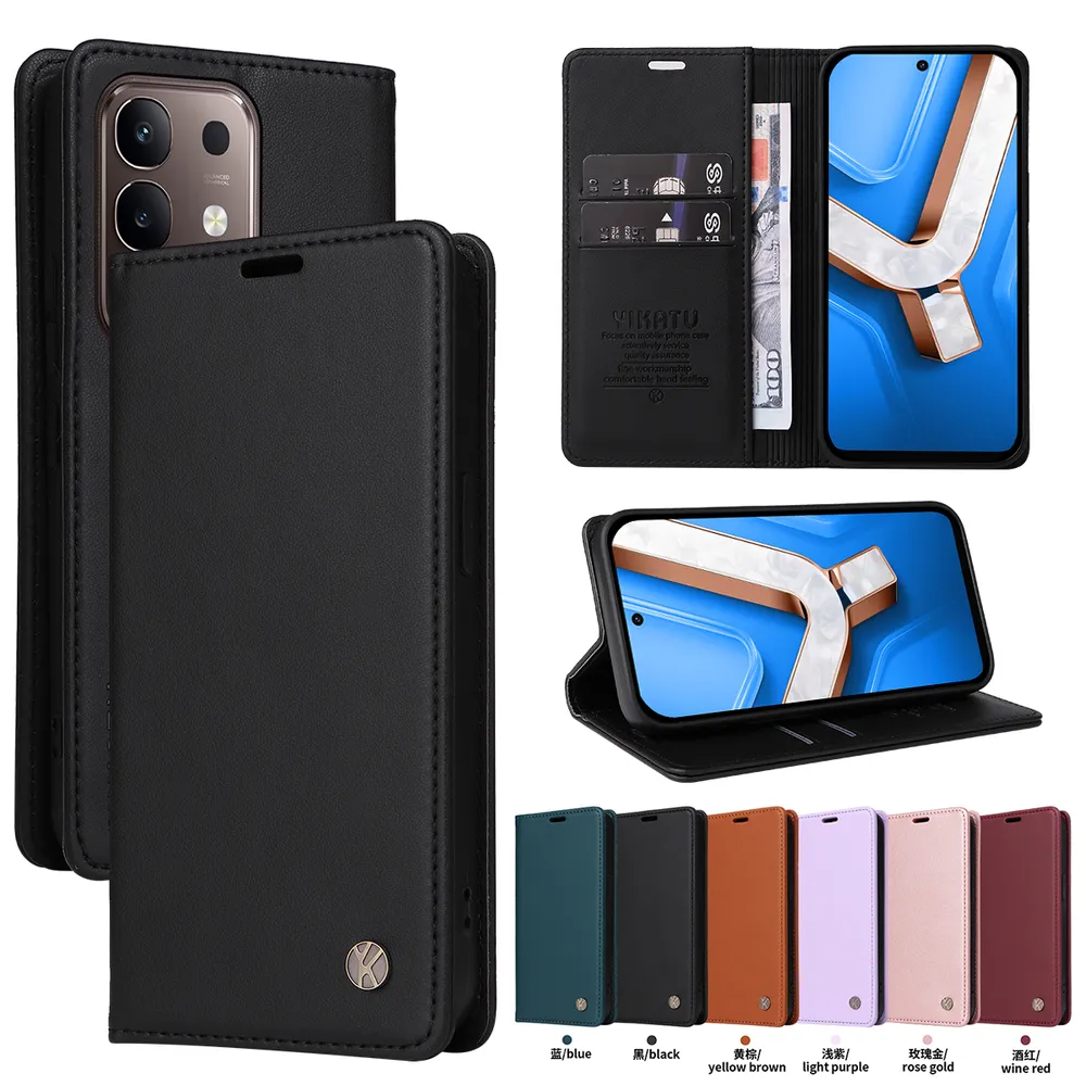 YIKATU YK-001 For VIVO Y29 4G Phone Wallet Case Anti-fall Phone Shell Magnetic Closure Flip Leather Cover Stand