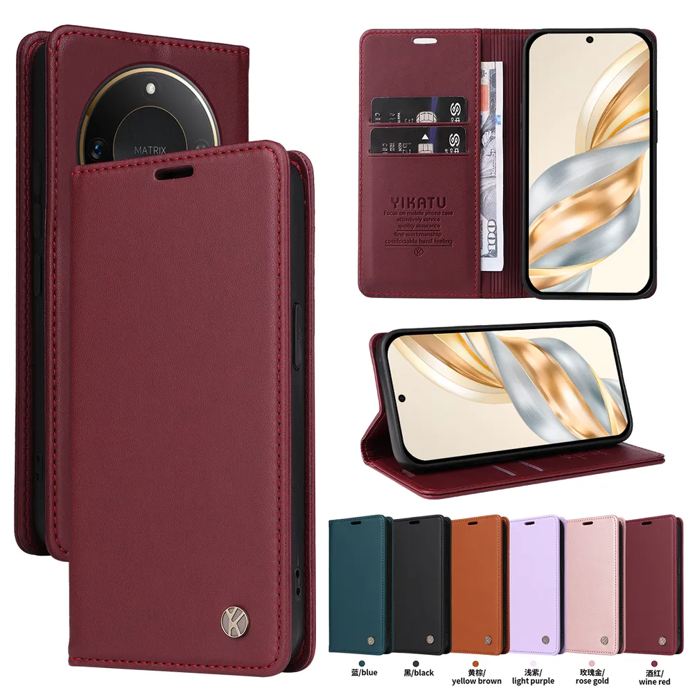 YIKATU YK-001 For Honor X60 5G Phone Wallet Case Anti-fall Phone Shell Magnetic Closure Flip Leather Cover Stand
