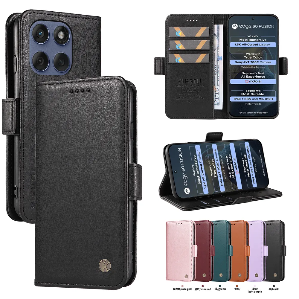 YIKATU YK-003 For Motorola Moto Edge 60 Pro PU Leather Wallet Cover Magnetic Clasp Phone Stand Case