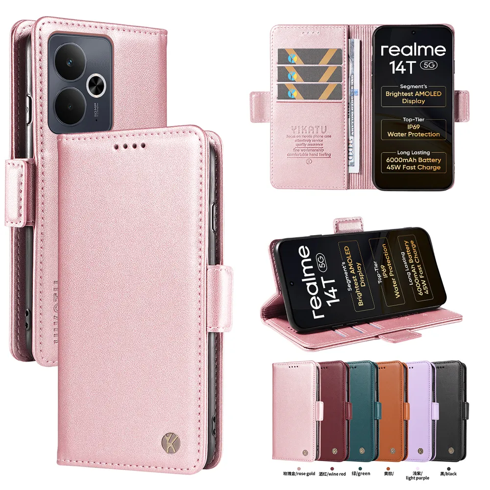 YIKATU YK-003 For OPPO Realme 14 5G PU Leather Wallet Cover Magnetic Clasp Phone Stand Case