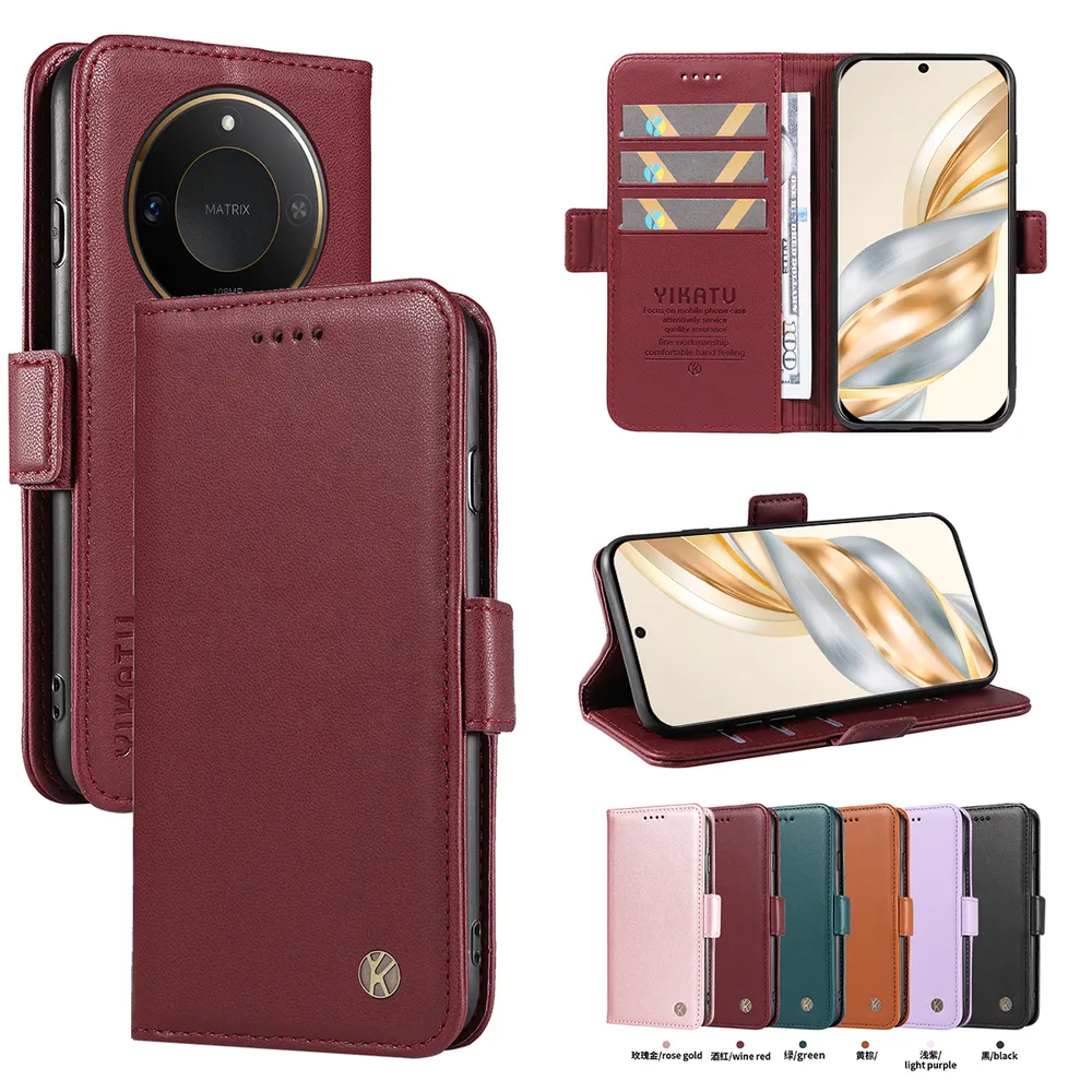 YIKATU YK-003 For Honor X60 5G PU Leather Wallet Cover Magnetic Clasp Phone Stand Case