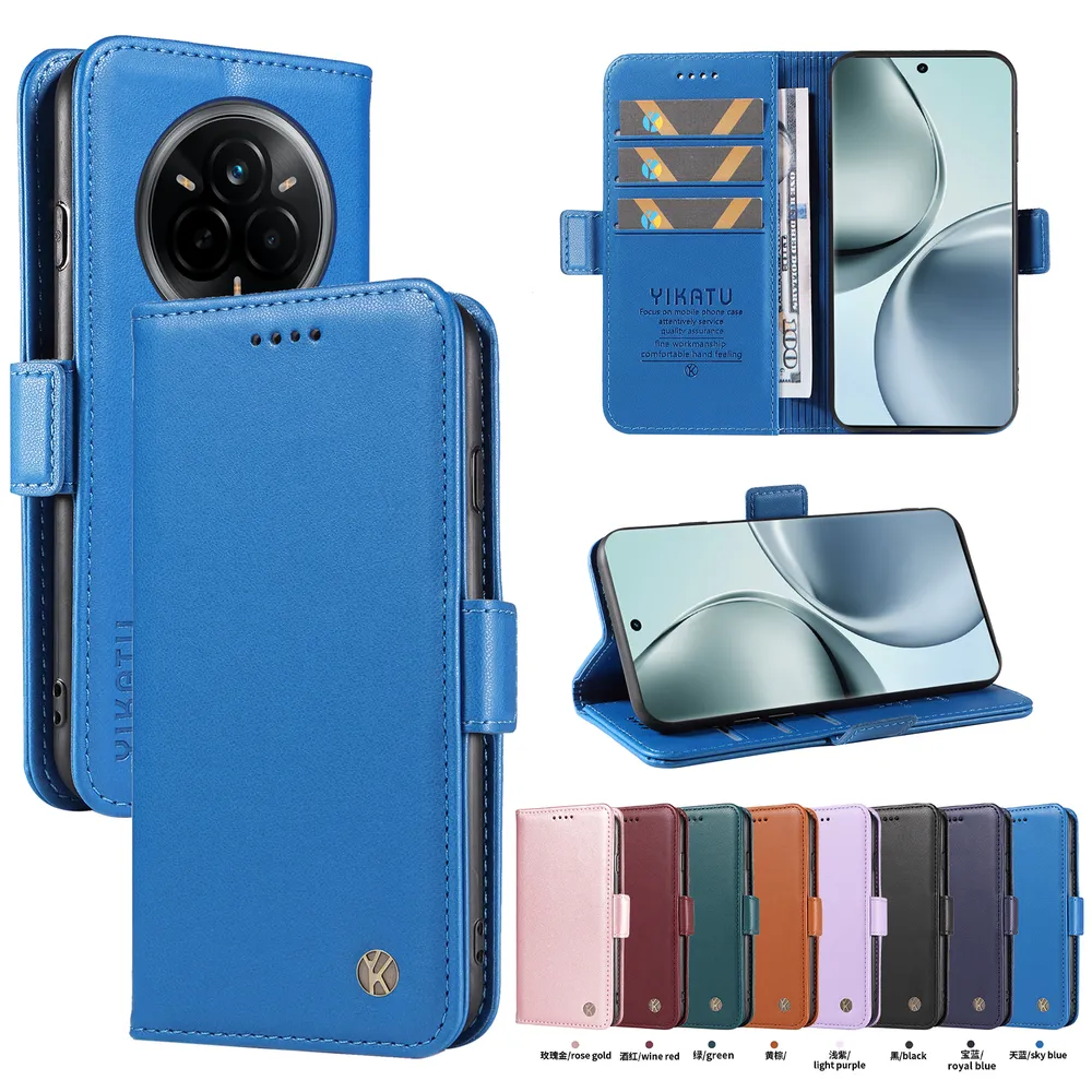 YIKATU YK-003 For Realme 14 Pro PU Leather Wallet Cover Magnetic Clasp Phone Stand Case