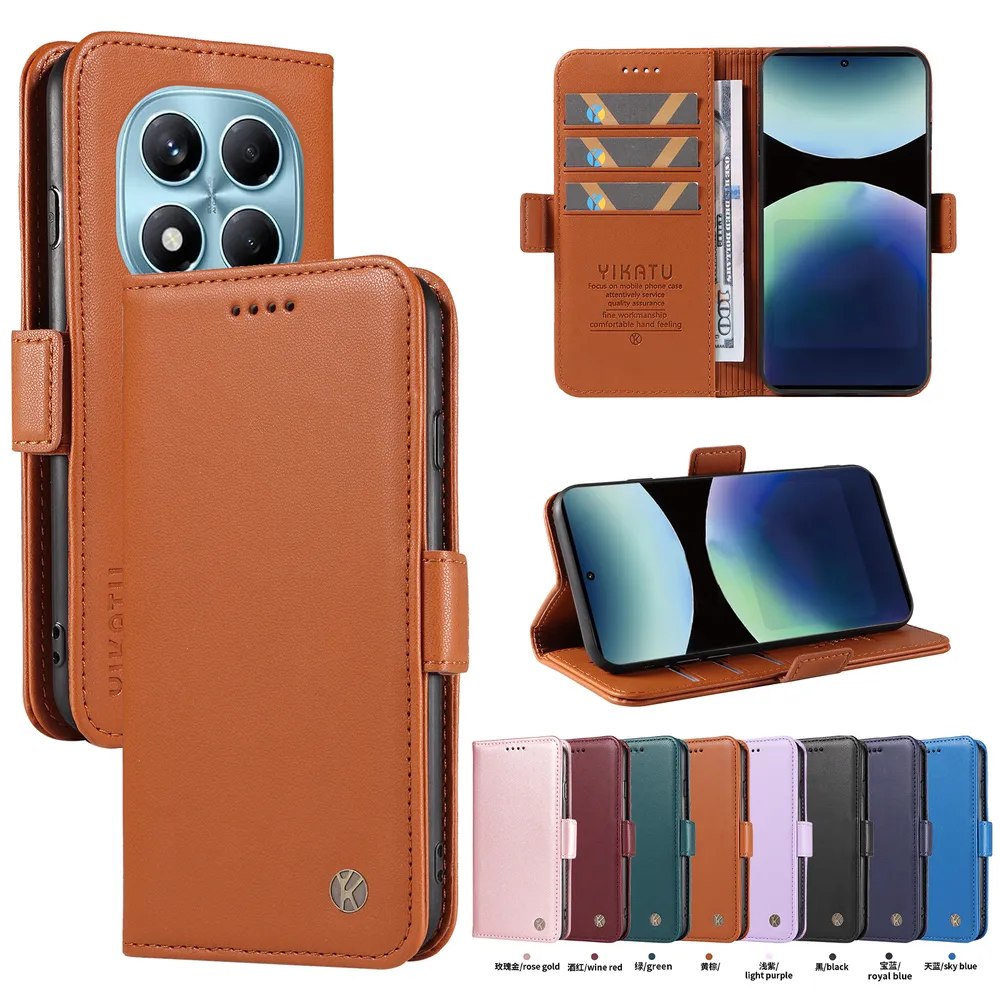 YIKATU YK-003 For Xiaomi Redmi Note 14 Pro 4G PU Leather Wallet Cover Magnetic Clasp Phone Stand Case
