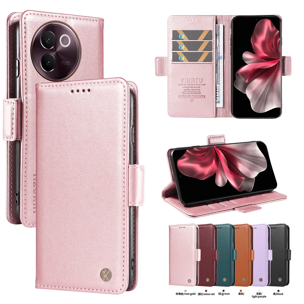 YIKATU YK-003 For VIVO V30E 5G PU Leather Wallet Cover Magnetic Clasp Phone Stand Case