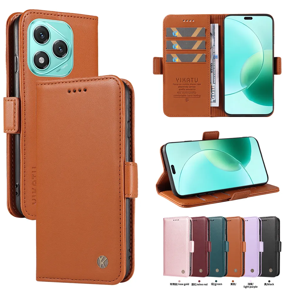 YIKATU YK-003 For Honor 400 Lite PU Leather Wallet Cover Magnetic Clasp Phone Stand Case